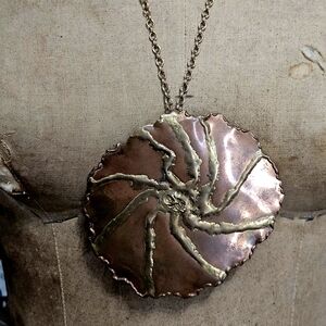 Elegant Vintage mid century, handmade brutalist, bronze Necklace